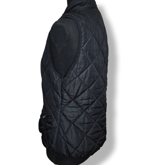 Love Tree Womens Sz Medium Black Quilted Vest Front Pockets-Full Zip - Picture 5 of 11
